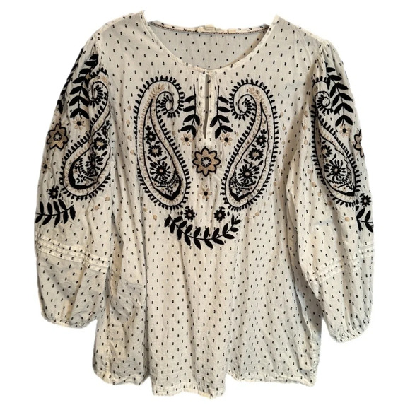 Fat Face Imogen Embroidered Blouse Size Large Peasant Boho Hippie Balloon Sleeve - Picture 3 of 16